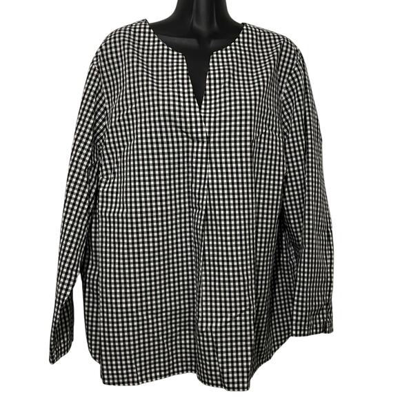 Lands End Womens Size 1X (16W-18W) No Iron Suprima Black White Gingham Plaid - Picture 1 of 10
